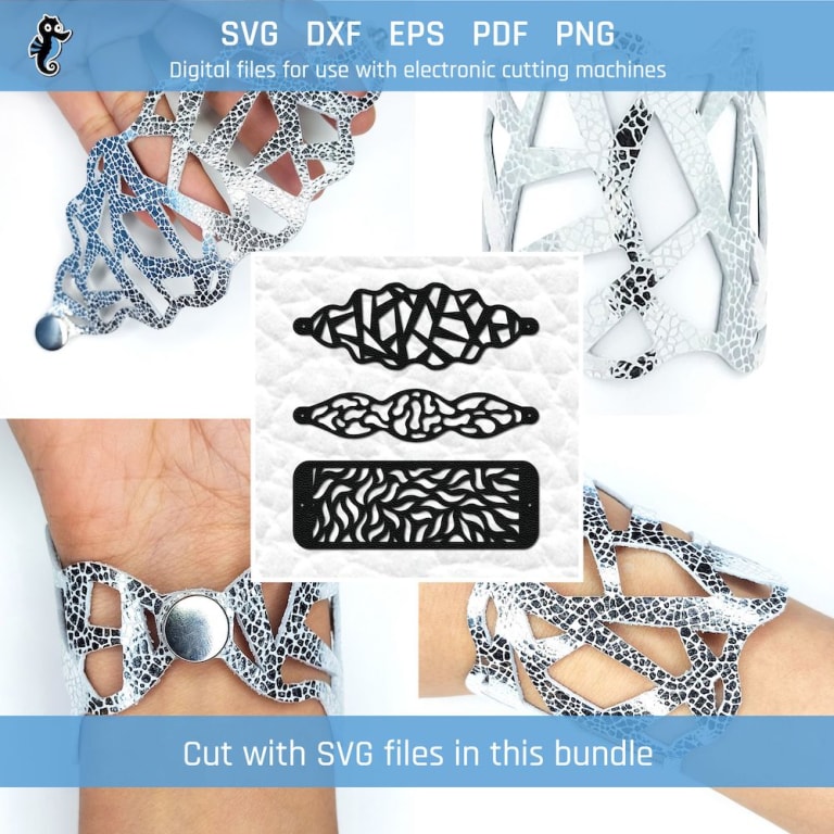 3 bracelet SVG cut files with assorted pattern designs.